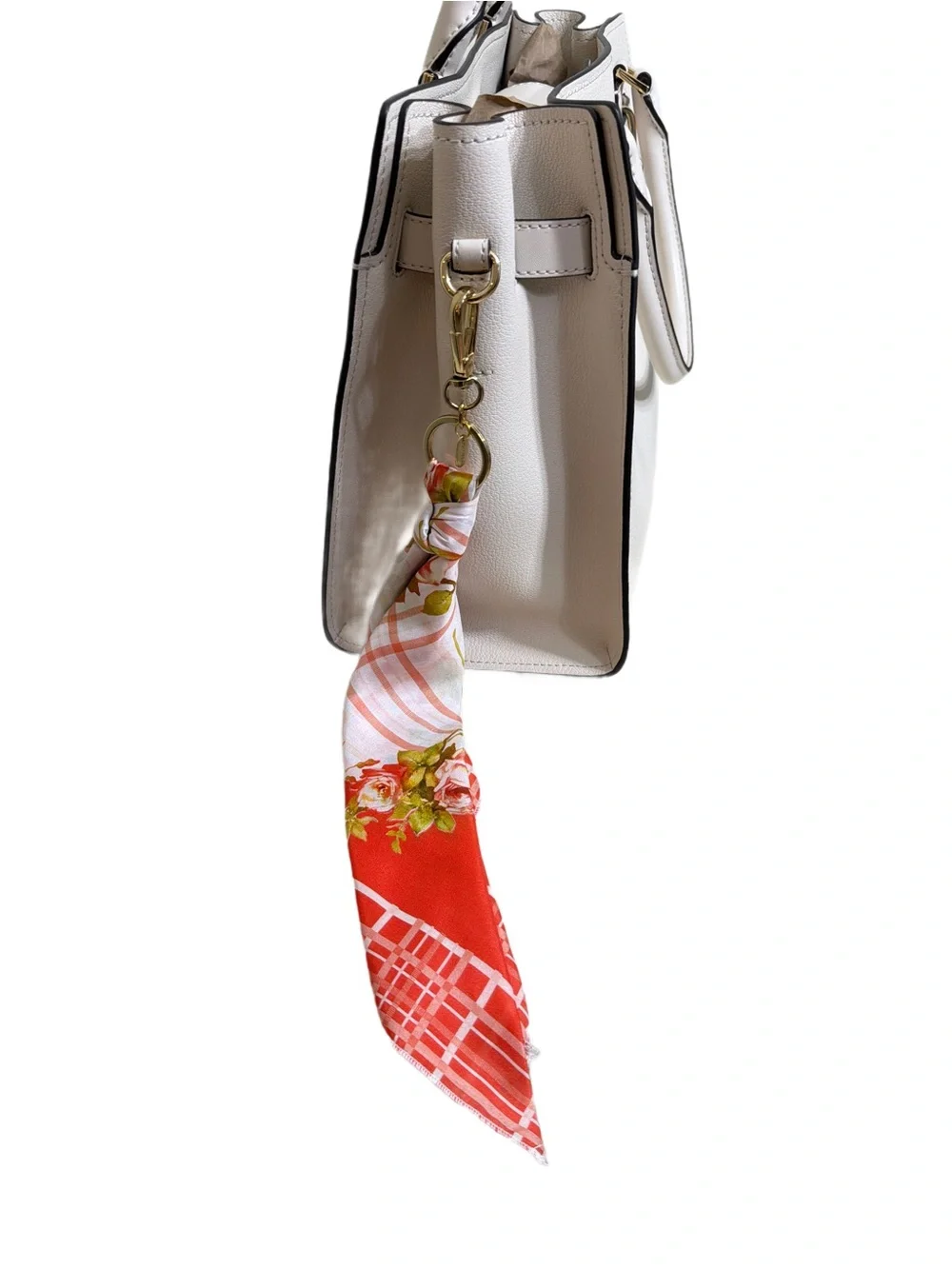 Johnny Was Zoila Silk Scarf Key Clip/Bag Charm-Orange Scarf w/Gold Hardware